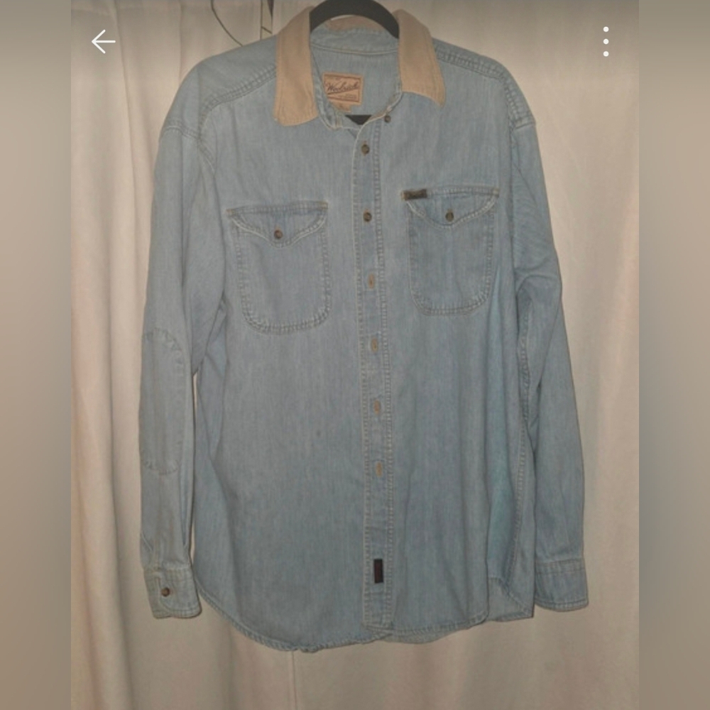 Vintage Mens Woolrich Size XL Denim Work Shirt Jacket  Contrast
